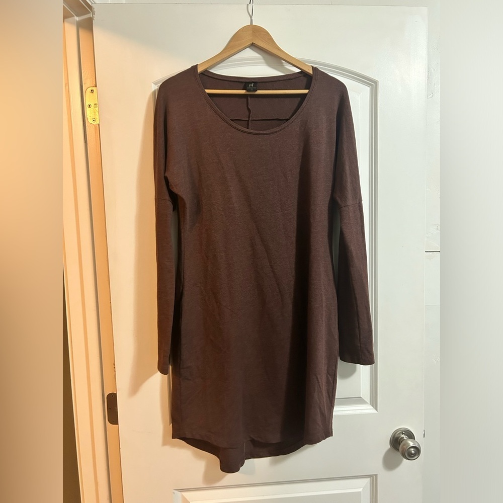 Peruvian‎ connection long sleeve tunic dress, M reddish brown